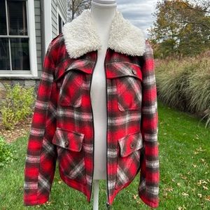 BNCI winter flannel lined plaid coat w fleece fur collar